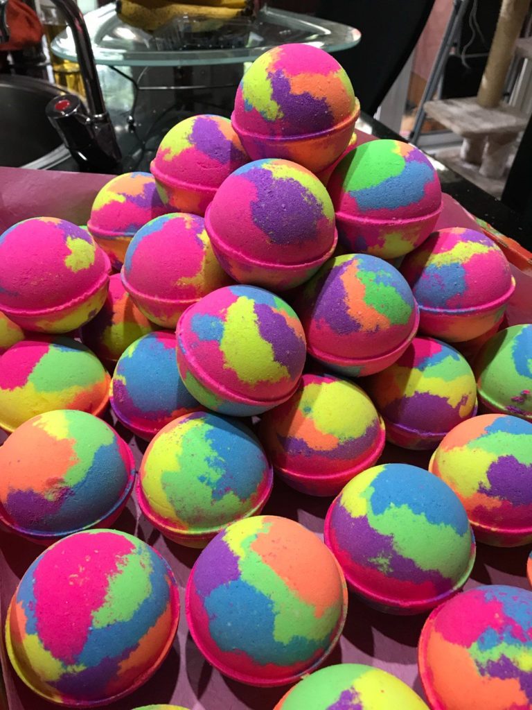 brightly coloured bath bombs